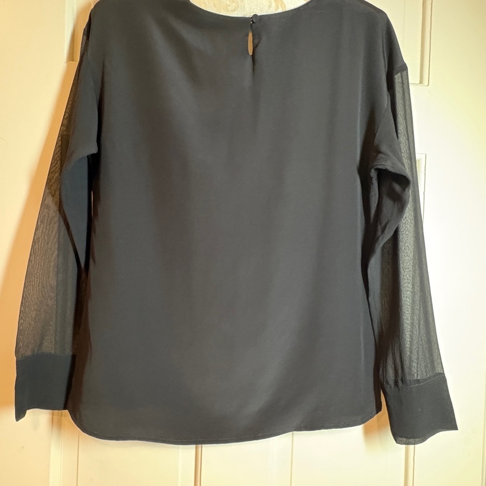 Ecru Women's Black Long-Sleeve Sheer Sleeve Blouse. Small.  Never Worn
